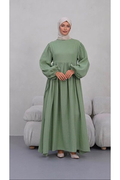 inci wears Side Tie Muslin Hijab Dress