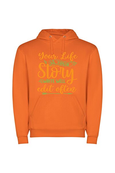 iLovePrints Edit Your Life Story Φούτερ με κουκούλα σε χρώμα Πορτοκαλί