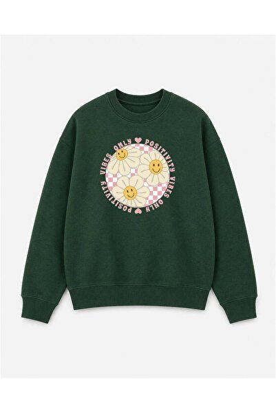herkesemoda Smiling Faces Emoji Printed 2 Thread Threaded Crew Neck Sweatshirt