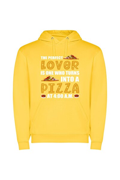 iLovePrints Pizza Love: Always Shared Φούτερ με κουκούλα σε χρώμα Κίτρινο