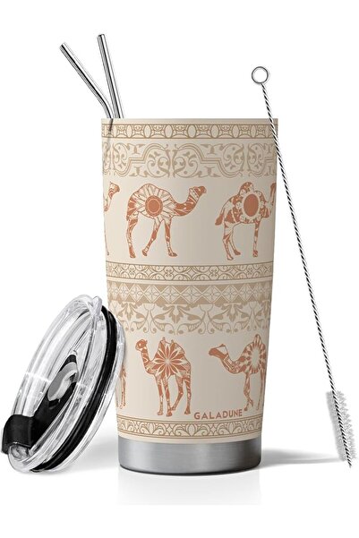 GALADUNE Eid Mubarak Coffee Mug, Stainless Steel Travel Cup with Straw and Br...
