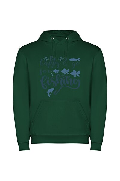 iLovePrints Fish for Happiness Φούτερ με κουκούλα σε χρώμα Πράσινο