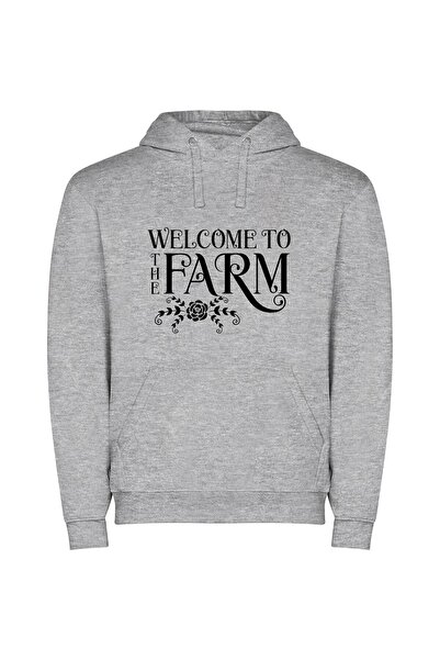 iLovePrints Farmscape Hospitality: Welcome! Φούτερ με κουκούλα σε χρώμα Γκρι
