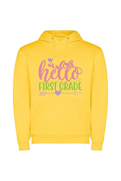 iLovePrints Vibrant Greeting: Hello 1st Grade! Φούτερ με κουκούλα σε χρώμα Κί...