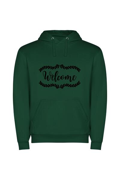 iLovePrints Elegant Welcome Sign Φούτερ με κουκούλα σε χρώμα Πράσινο