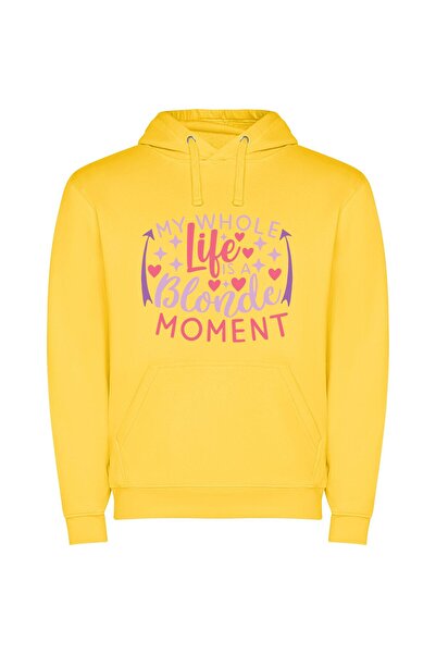 iLovePrints Blonde Blissful Moments Φούτερ με κουκούλα σε χρώμα Κίτρινο