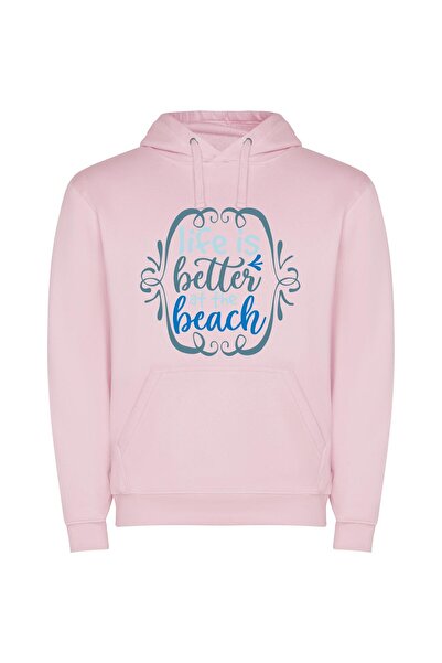 iLovePrints Beach Blissful Escape Φούτερ με κουκούλα σε χρώμα Ροζ