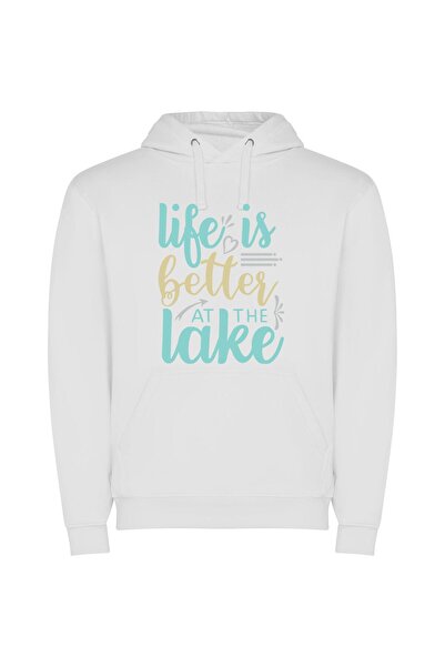 iLovePrints Lake Bliss: True Life Φούτερ με κουκούλα σε χρώμα Λευκό