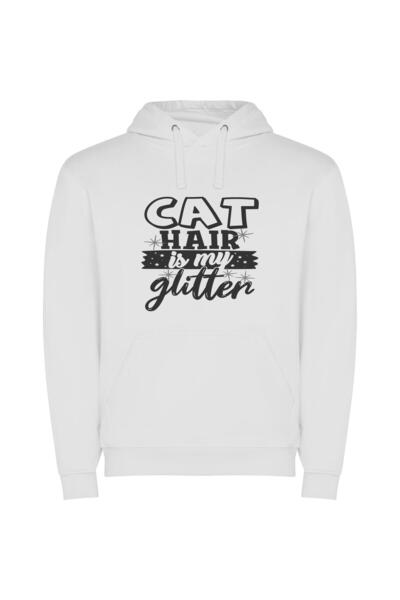 iLovePrints Feline Glitter Glamour Φούτερ με κουκούλα σε χρώμα Λευκό