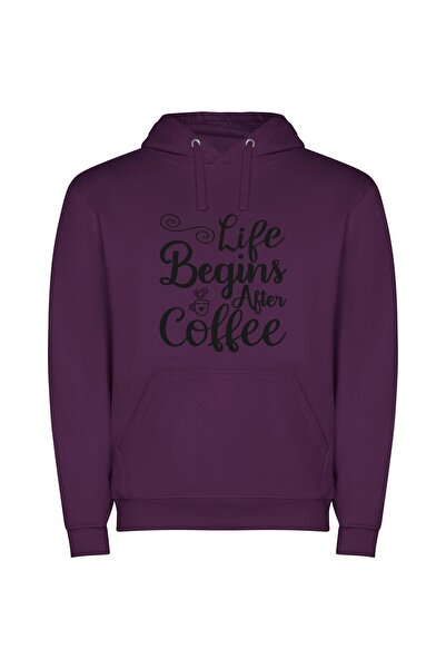iLovePrints Brewed Bliss: Life's Black & White Φούτερ με κουκούλα σε χρώμα Μωβ