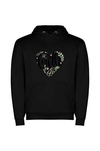 iLovePrints Floral Faith Lettering Φούτερ με κουκούλα σε χρώμα Μαύρο