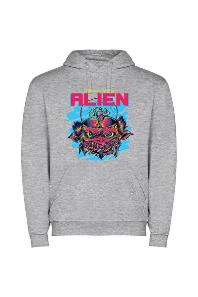 iLovePrints Demonic Alien Aesthetic Φούτερ με κουκούλα σε χρώμα Γκρι