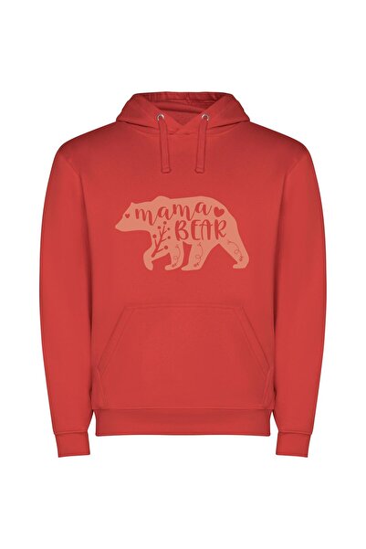 iLovePrints Matriarchal Bear Love Φούτερ με κουκούλα σε χρώμα Κόκκινο