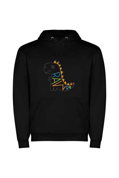 iLovePrints Dino Rex: Chrome Inspired Φούτερ με κουκούλα σε χρώμα Μαύρο
