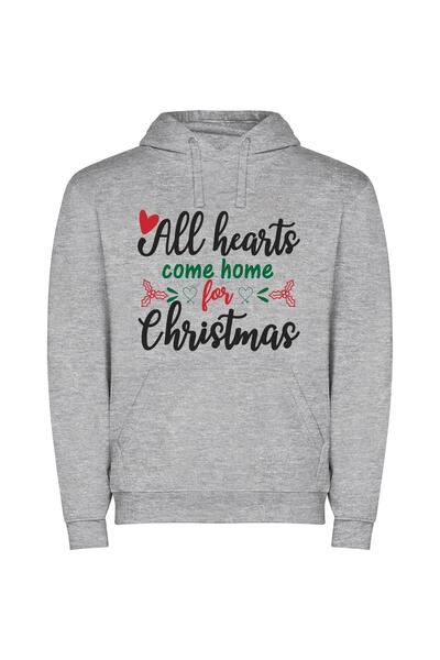 iLovePrints Hearts Home for Christmas Φούτερ με κουκούλα σε χρώμα Γκρι
