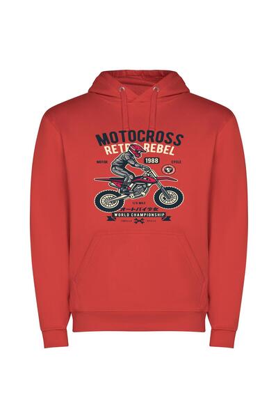 iLovePrints Retro Motocross Masters Φούτερ με κουκούλα σε χρώμα Κόκκινο