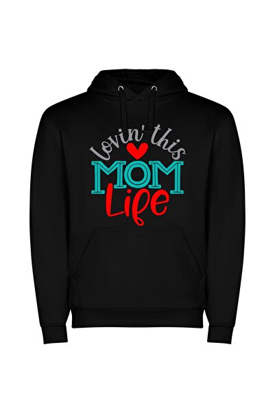 iLovePrints True-Life Mom's Heart Φούτερ με κουκούλα σε χρώμα Μαύρο