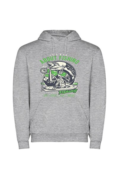 iLovePrints Finest Bass Fishing Print Φούτερ με κουκούλα σε χρώμα Γκρι
