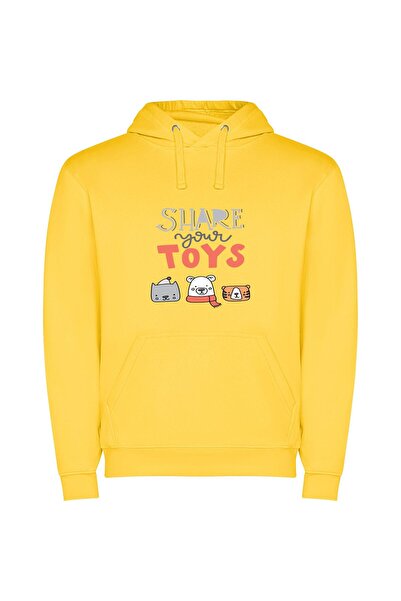 iLovePrints Playful Toy Sharing Delight Φούτερ με κουκούλα σε χρώμα Κίτρινο