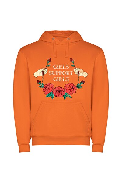 iLovePrints Supportive Blooms for Girls Φούτερ με κουκούλα σε χρώμα Πορτοκαλί