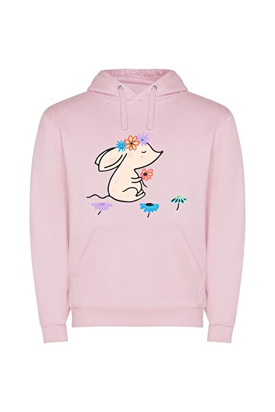 iLovePrints Whimsical Floral Pup Φούτερ με κουκούλα σε χρώμα Ροζ