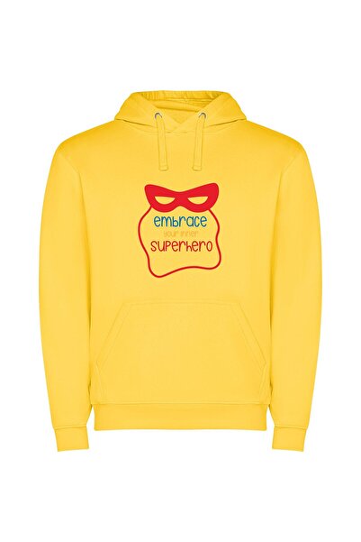 iLovePrints Embrace Your Superhero Self Φούτερ με κουκούλα σε χρώμα Κίτρινο