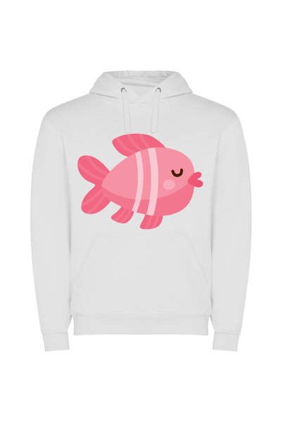 iLovePrints Blushy Pink Fish Parade Φούτερ με κουκούλα σε χρώμα Λευκό