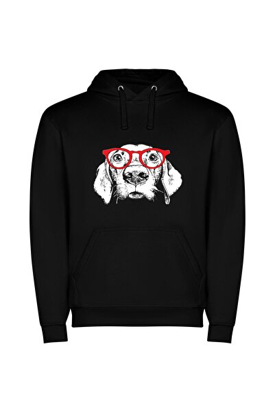 iLovePrints Fashionable Red Lens Φούτερ με κουκούλα σε χρώμα Μαύρο