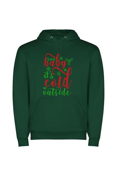 iLovePrints Winter Charm Extravaganza Φούτερ με κουκούλα σε χρώμα Πράσινο