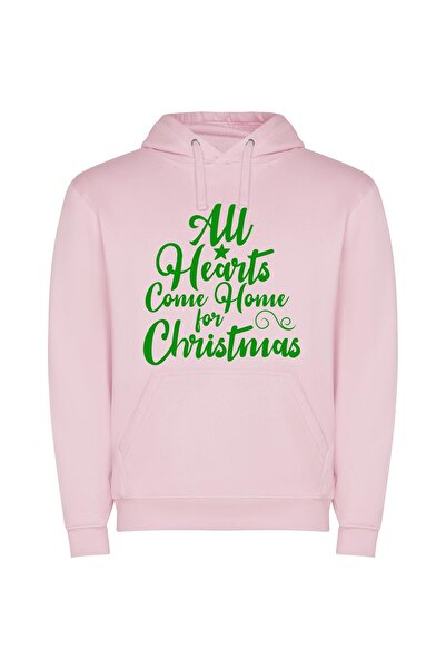iLovePrints Christmas Hearts at Home Φούτερ με κουκούλα σε χρώμα Ροζ