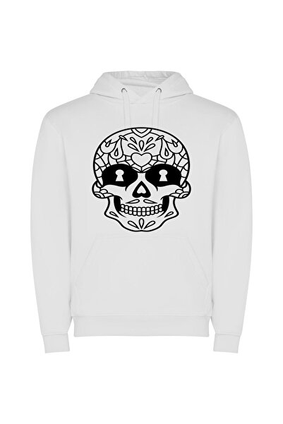 iLovePrints Keyhole Skull Art Φούτερ με κουκούλα σε χρώμα Λευκό