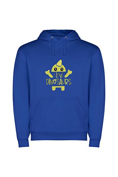 iLovePrints Dino Love: Adorable Characters Φούτερ με κουκούλα σε χρώμα Μπλε