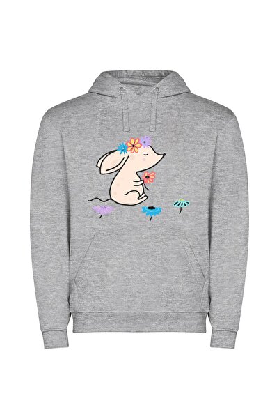 iLovePrints Whimsical Floral Pup Φούτερ με κουκούλα σε χρώμα Γκρι