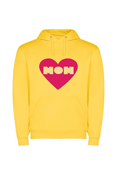 iLovePrints Mom's Floral Heart Φούτερ με κουκούλα σε χρώμα Κίτρινο