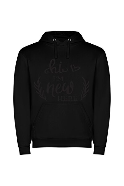 iLovePrints New Love, Hand-drawn Bliss Φούτερ με κουκούλα σε χρώμα Μαύρο