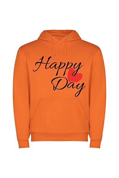 iLovePrints Happy Hearts Valentine's Day Φούτερ με κουκούλα σε χρώμα Πορτοκαλί