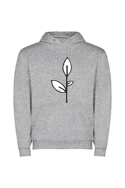 iLovePrints Monochrome Floral Sketch Φούτερ με κουκούλα σε χρώμα Γκρι