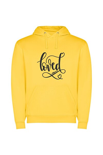 iLovePrints Lovely Cursive Love Art Φούτερ με κουκούλα σε χρώμα Κίτρινο
