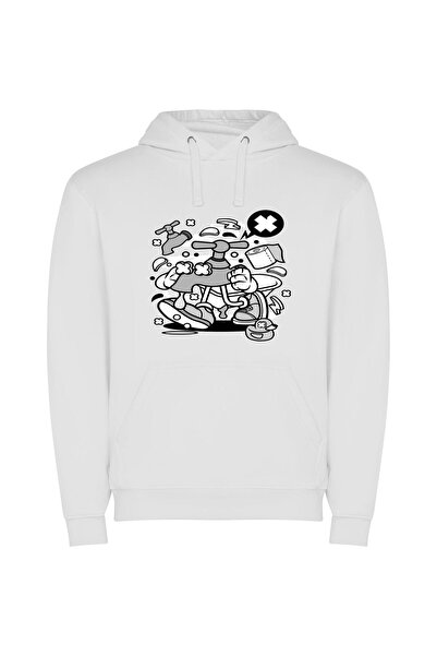 iLovePrints Scooter Man: Vector Noir Φούτερ με κουκούλα σε χρώμα Λευκό