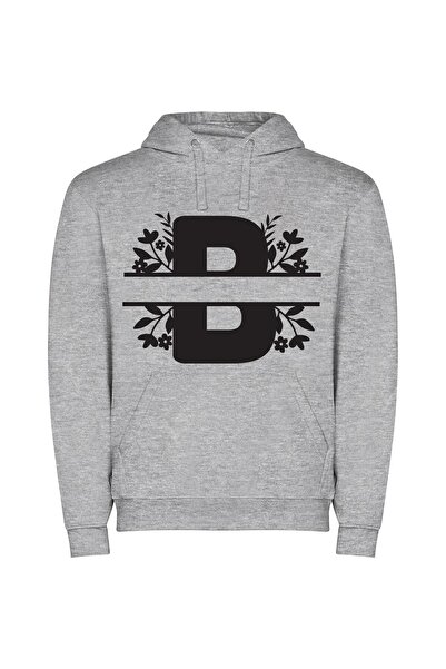 iLovePrints Blooming Monogram Design Φούτερ με κουκούλα σε χρώμα Γκρι