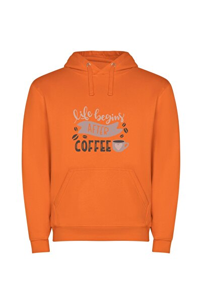 iLovePrints Coffee: Life's Morning Fuel Φούτερ με κουκούλα σε χρώμα Πορτοκαλί