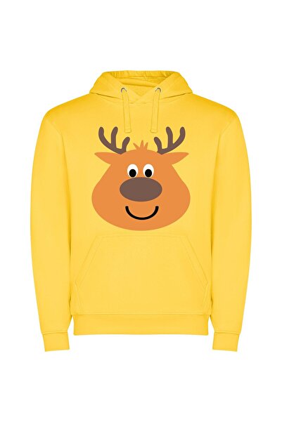 iLovePrints Anthro Deer Clipart Φούτερ με κουκούλα σε χρώμα Κίτρινο
