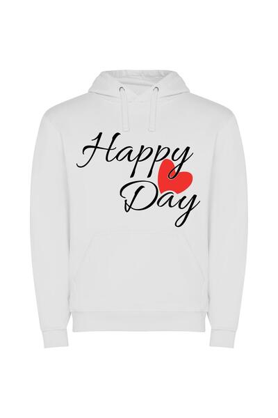 iLovePrints Happy Hearts Valentine's Day Φούτερ με κουκούλα σε χρώμα Λευκό