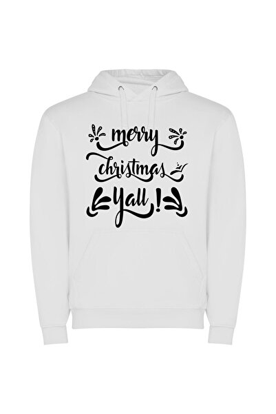 iLovePrints Monochrome Festive Greetings Φούτερ με κουκούλα σε χρώμα Λευκό