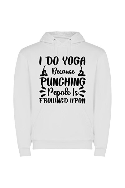 iLovePrints Profound Yoga, Panic-Free Φούτερ με κουκούλα σε χρώμα Λευκό