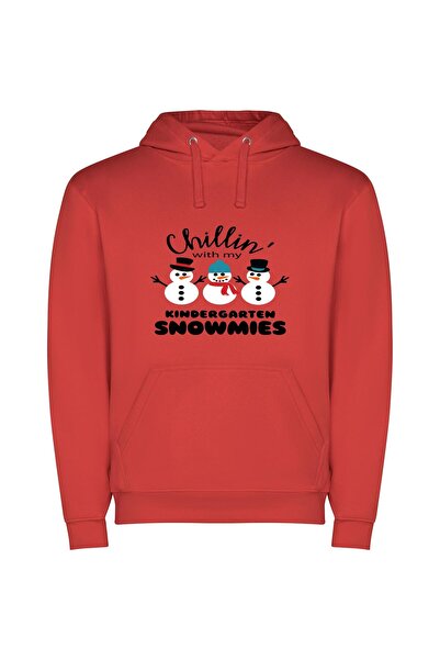iLovePrints Snowy Kids' Merry Chill Φούτερ με κουκούλα σε χρώμα Κόκκινο