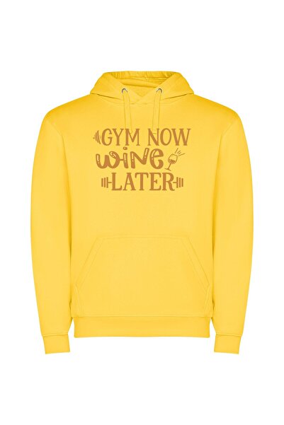iLovePrints WineFit: Sweat, Sip, Repeat Φούτερ με κουκούλα σε χρώμα Κίτρινο