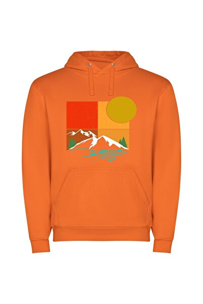 iLovePrints Mountain Majesty Φούτερ με κουκούλα σε χρώμα Πορτοκαλί