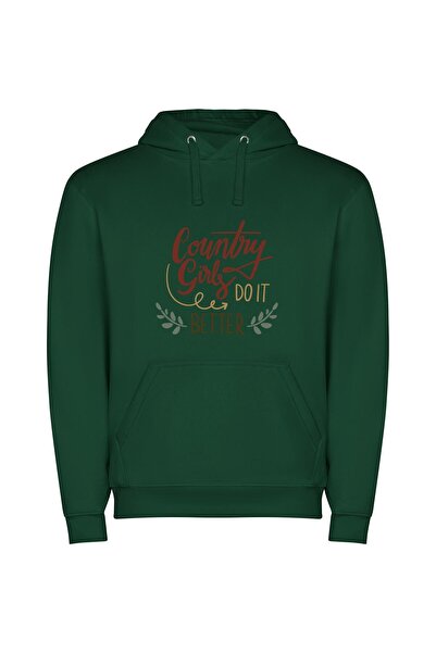 iLovePrints Countryside Chic: Girls Prevail Φούτερ με κουκούλα σε χρώμα Πράσινο