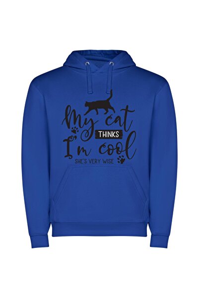 iLovePrints Purrrfectly Cool Cat Φούτερ με κουκούλα σε χρώμα Μπλε
